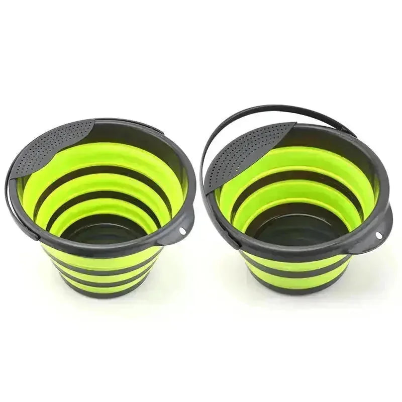 collapsible silicone bucket | leak-proof food grade silicone | multi-purpose camping bucket | ultrasonic cleaning