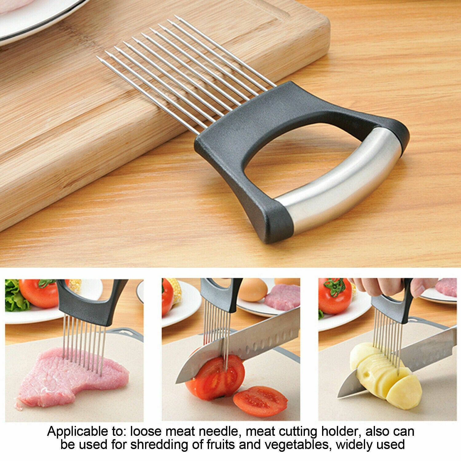 Food Slice Assistant - Stainless Steel Onion Holder Slicer Tomato Cutter NonSlip 