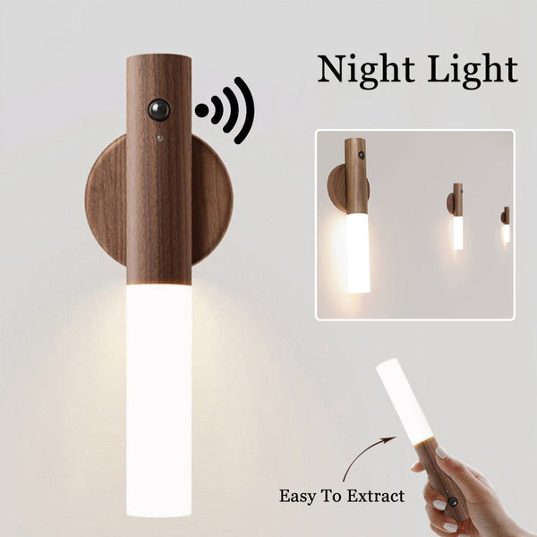 Auto LED USB Magnetic Wood Wireless Night Light Corridors Porch Lights PIR Motion Sensor Wall Light Cabinet Lamp 