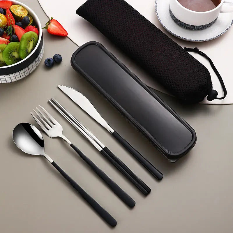 304 Dinnerware Set Flatware Kitchen Accessories Camping Travel Sets Gold Knife Fork Spoon Portable Cutlery Sets With Case 