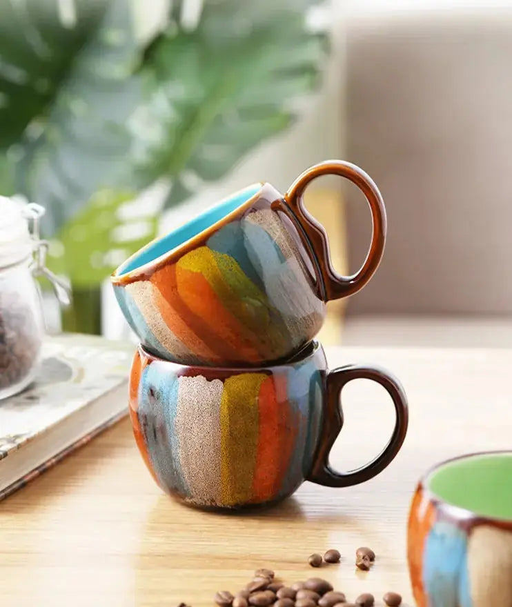 Creative ceramic cup milk cup water cup coffee cup breakfast cup couple cup to cup mug with lid spoon 