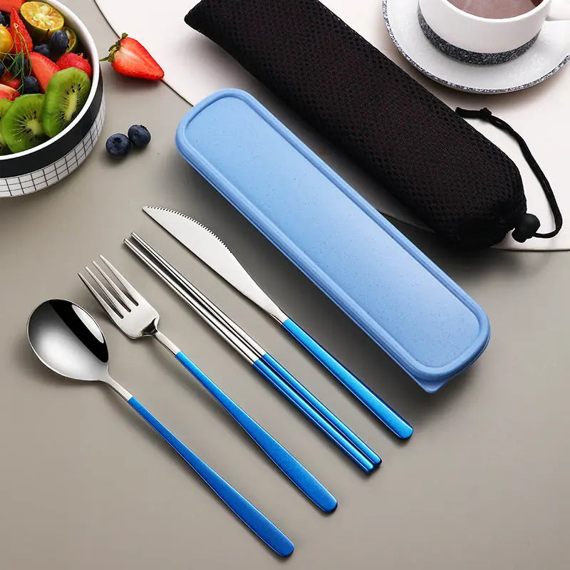304 Dinnerware Set Flatware Kitchen Accessories Camping Travel Sets Gold Knife Fork Spoon Portable Cutlery Sets With Case 