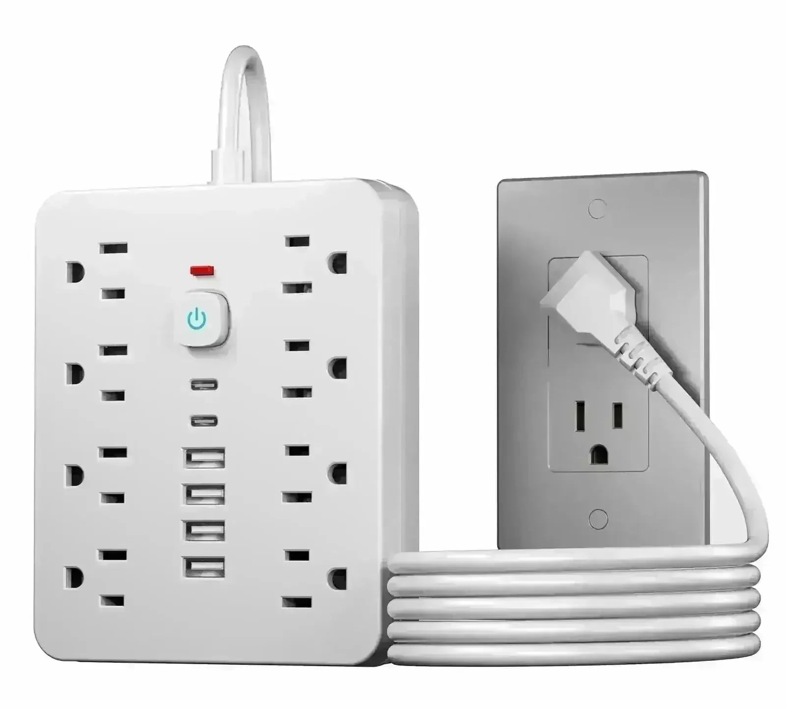 surge protector with usb c | 6 outlet power strip | 8 foot heavy duty extension cord | energy saving