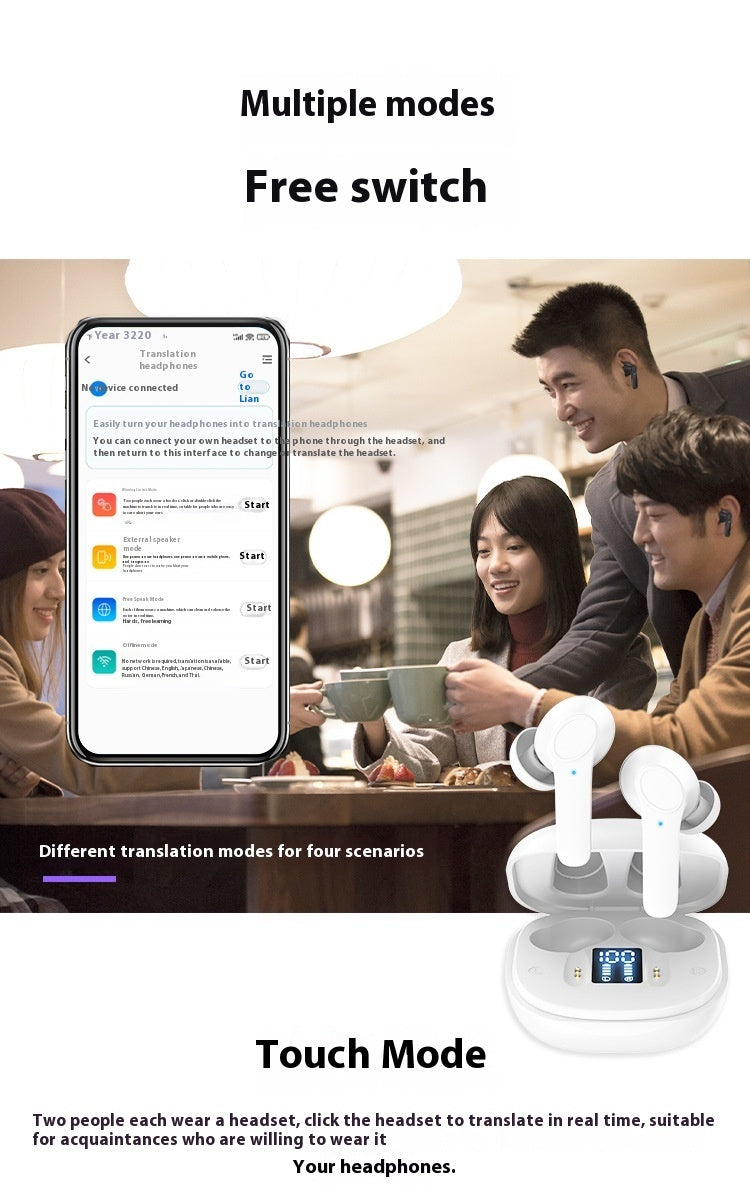 Wireless Bluetooth-compatible Translation Headphones Portable In-ear Translator 