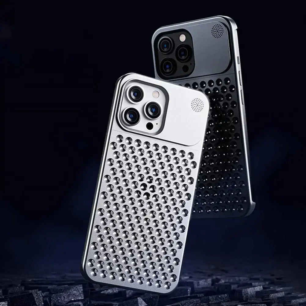 Aluminum Alloy Phone Case For 14 13 Pro Max Plus Hollow Heat Dissipation Anti-fall Full Body Shockproof Phone Cove 