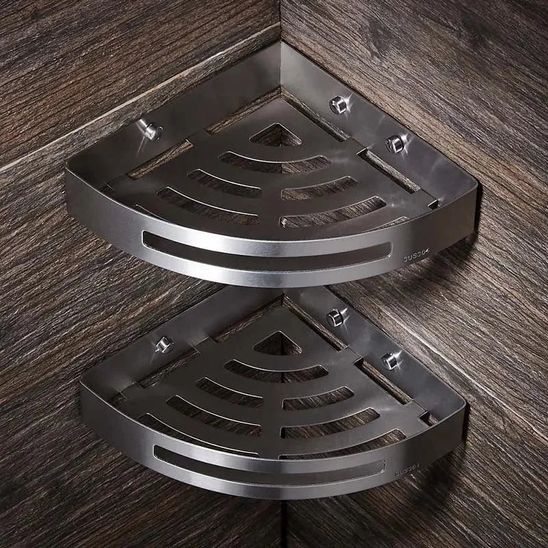 rust-resistant stainless steel | heavy-duty corner shelf | adjustable bathroom organizer | ultrasonic cleaning