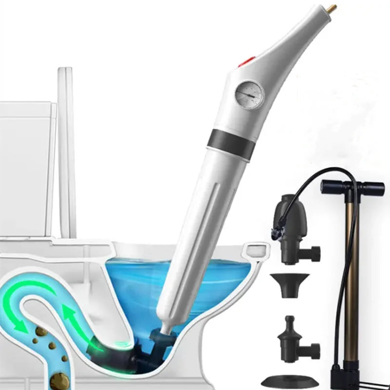 high pressure air drain blaster | toilet plunger with pressure gauge | heavy duty drain cleaning tool | energy saving
