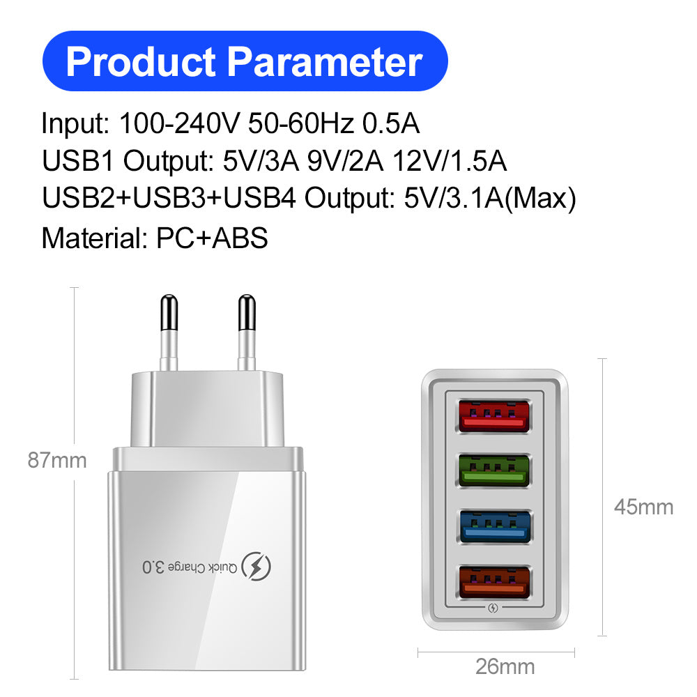 USB Charger Quick Charge 3.0 4 Phone Adapter For Tablet Portable Wall Mobile Charger Fast Charger 