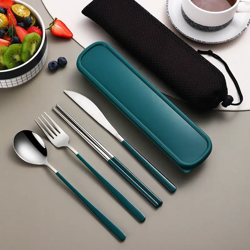 304 Dinnerware Set Flatware Kitchen Accessories Camping Travel Sets Gold Knife Fork Spoon Portable Cutlery Sets With Case 