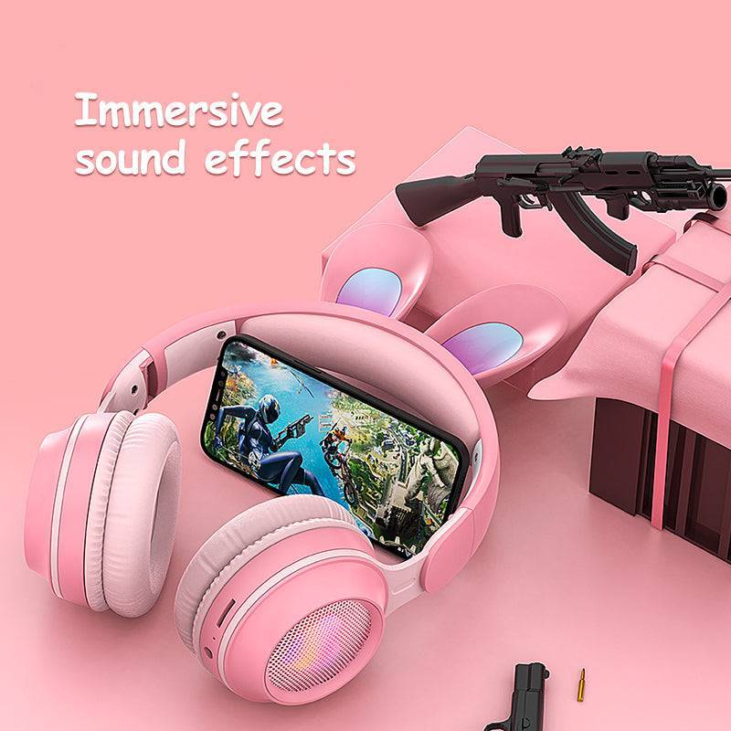 Rabbit Ear Headphones Wireless Luminous Extendable Wheat Headphones 