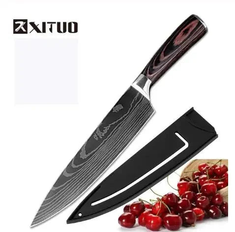stainless-steel chef knife set | heavy-duty cooking knives | 8-piece knife set with sharpener | energy saving