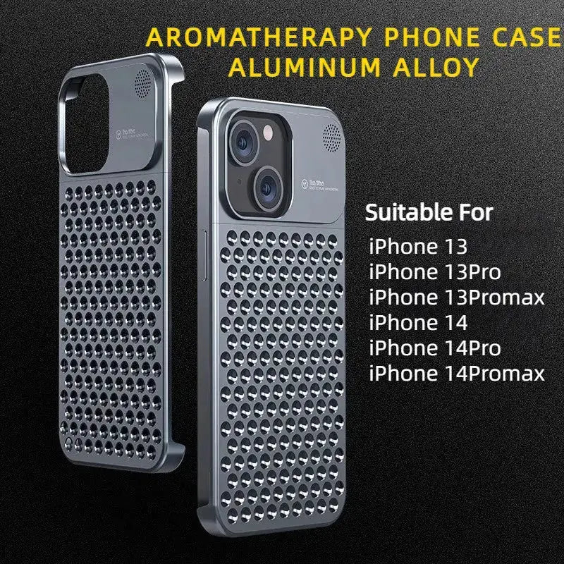 Aluminum Alloy Phone Case For 14 13 Pro Max Plus Hollow Heat Dissipation Anti-fall Full Body Shockproof Phone Cove 