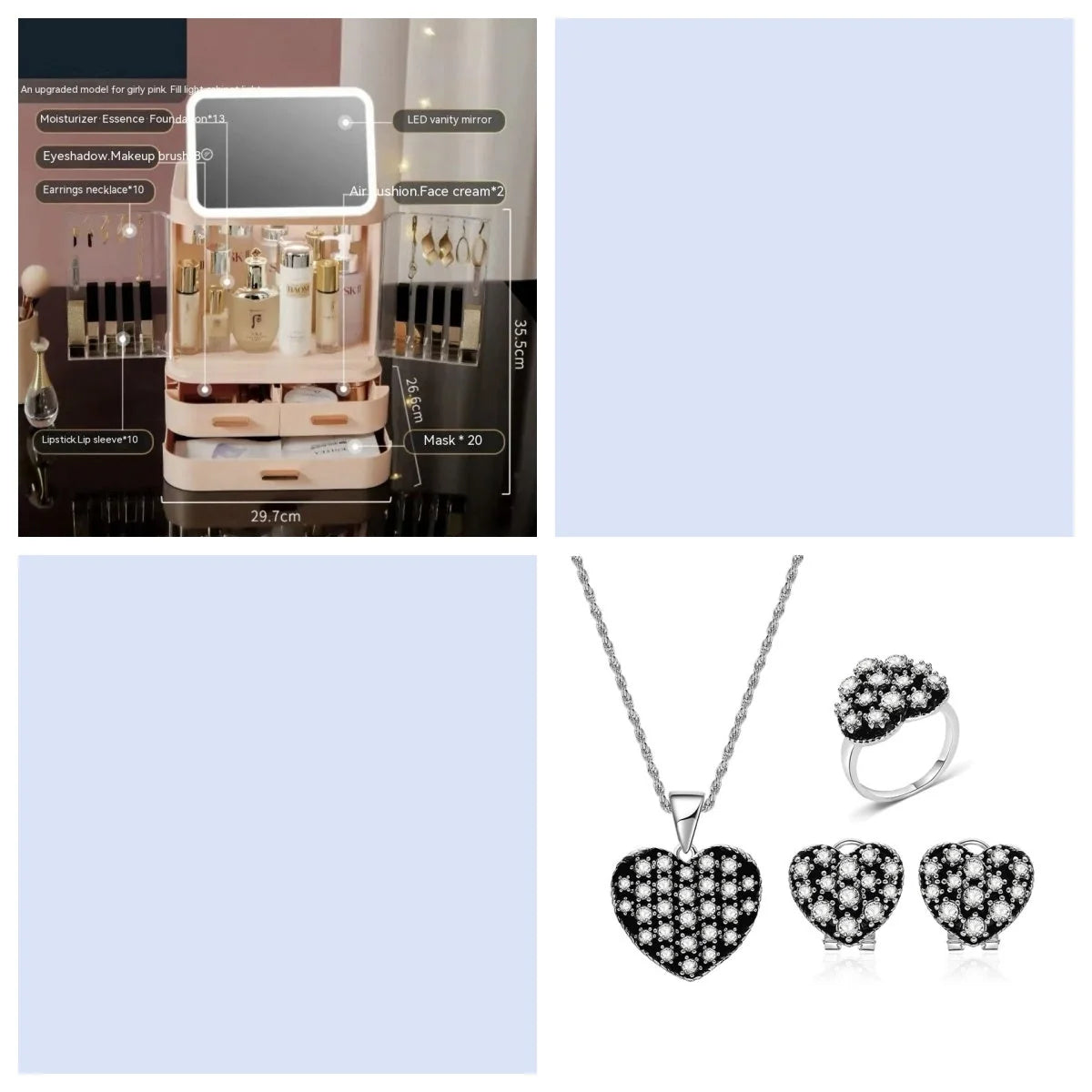 led mirror vanity storage box | bathroom countertop organizer | dustproof lipstick organizer | energy saving