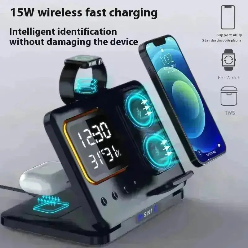 w fast charging | digital alarm clock stand | led display dock station | energy saving