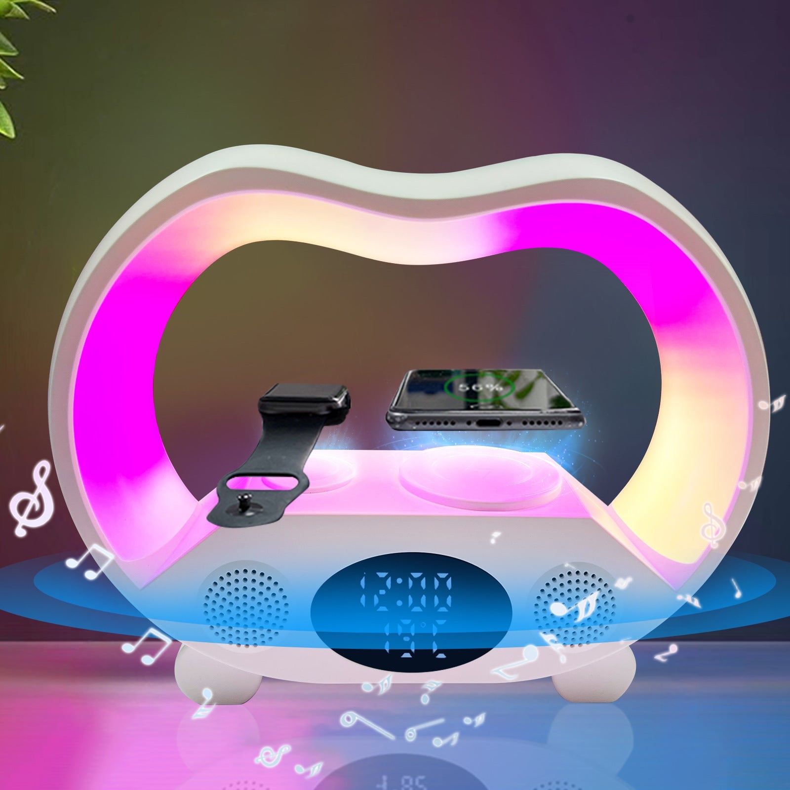 2024 New 6 In 1 Smart Remote Control Bluetooth-compatible Ambience Intelligent LED Table Lamp Multi-function Wireless Charger Night Light Bluetooth-compatible Speaker 
