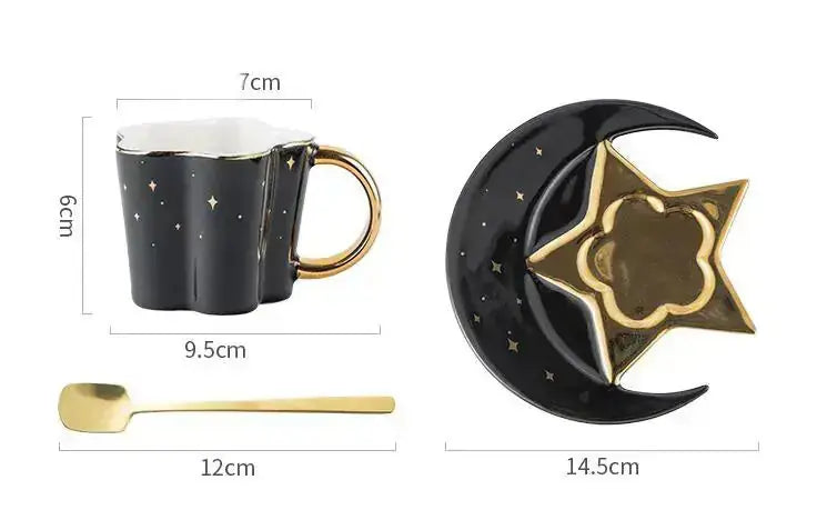 Creative Ceramic Cup With Star And Moon Saucer 