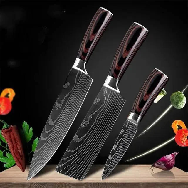 stainless-steel kitchen knife set | professional chef knife set | 8-piece cooking knife block | energy saving