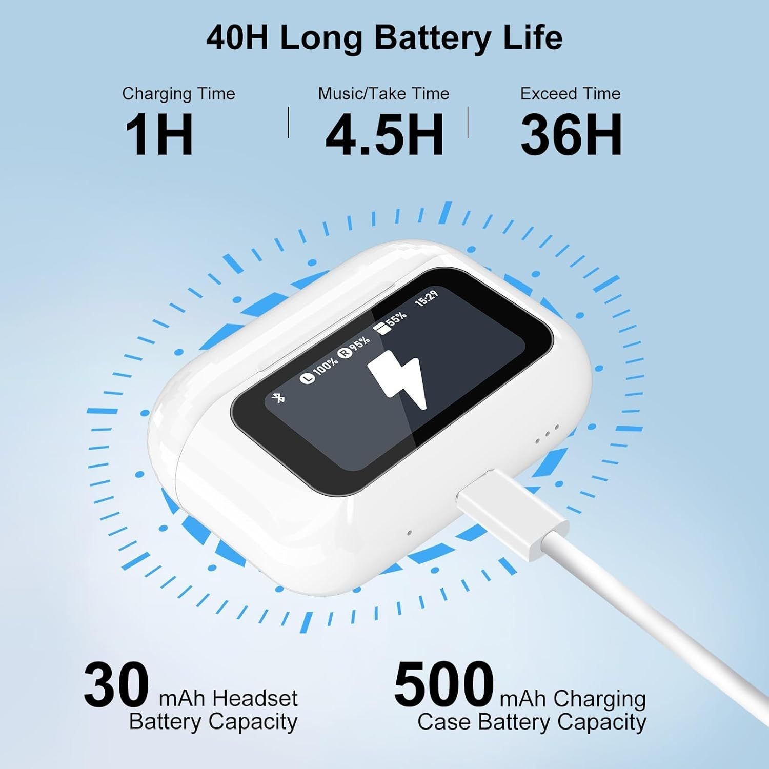 Wireless Earbuds, 5.4 Bluetooth Headphones With Touch Screen Ear Buds, ANC ENC Noise Cancelling Earbuds Headphones With Microphone, Wireless Bluetooth In Ear Earphones For Android IOS Phones 