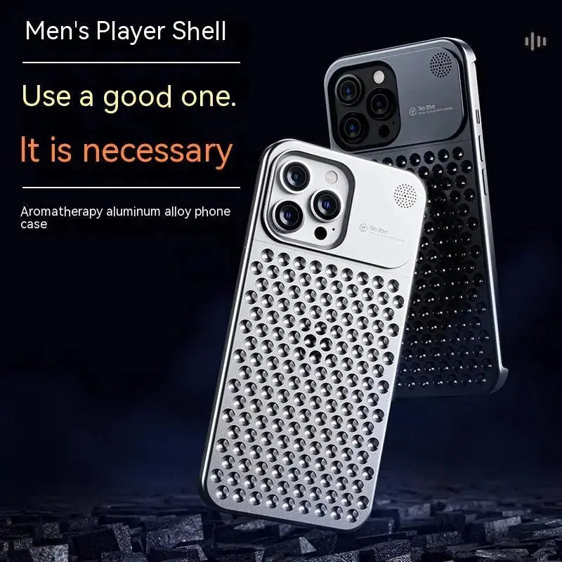 Aluminum Alloy Phone Case For 14 13 Pro Max Plus Hollow Heat Dissipation Anti-fall Full Body Shockproof Phone Cove 