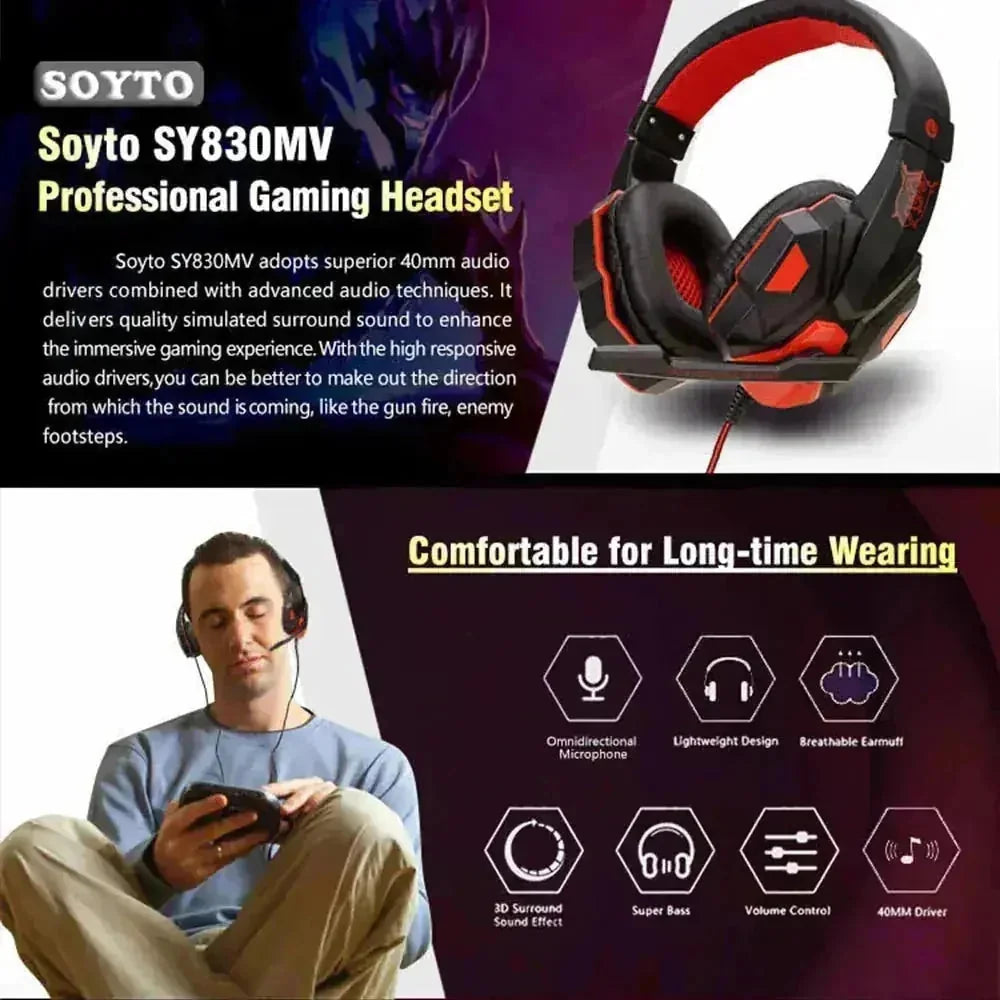 noise cancelling gaming headset | deep bass stereo headphones | led light gaming headset | ultrasonic cleaning