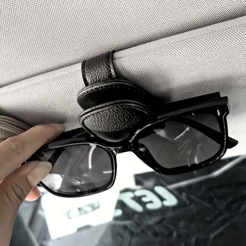 universal car sun visor clip | pu leather eyewear holder | vehicle interior accessories | energy saving