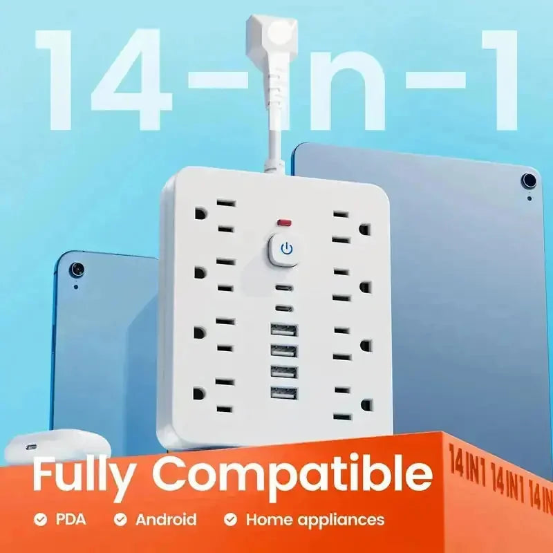 outlet surge protector | heavy duty power strip with usb | 8 ac outlets and 6 usb ports | ultrasonic cleaning