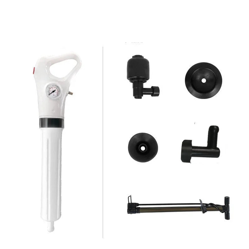 high pressure air drain blaster | toilet plunger with pressure gauge | heavy duty drain cleaning tool | energy saving