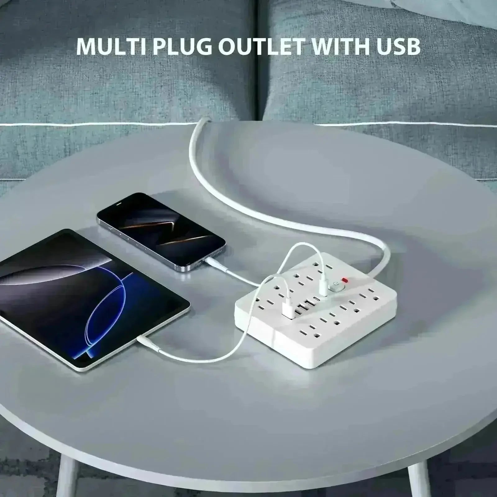 surge protector with usb c | 6 outlet power strip | 8 foot heavy duty extension cord | ultrasonic cleaning