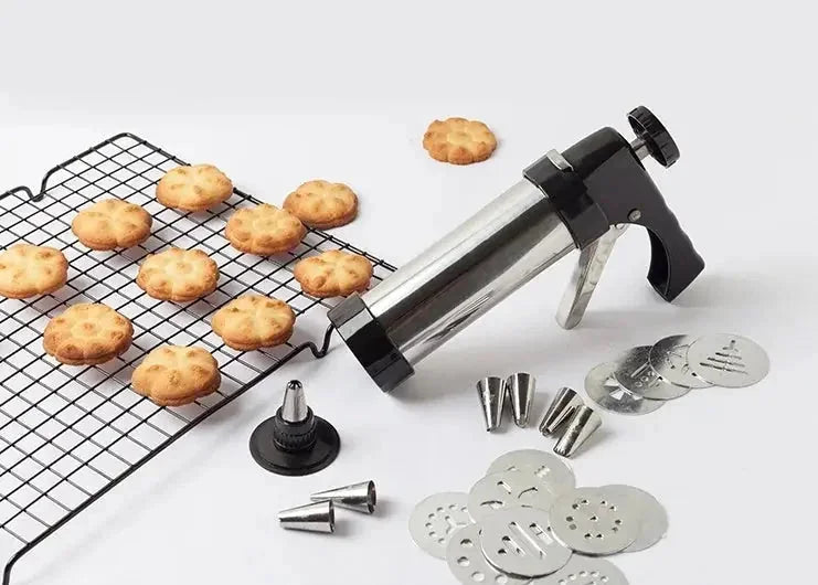 stainless-steel biscuit press | heavy-duty cookie machine | commercial-grade dough extruder | energy saving