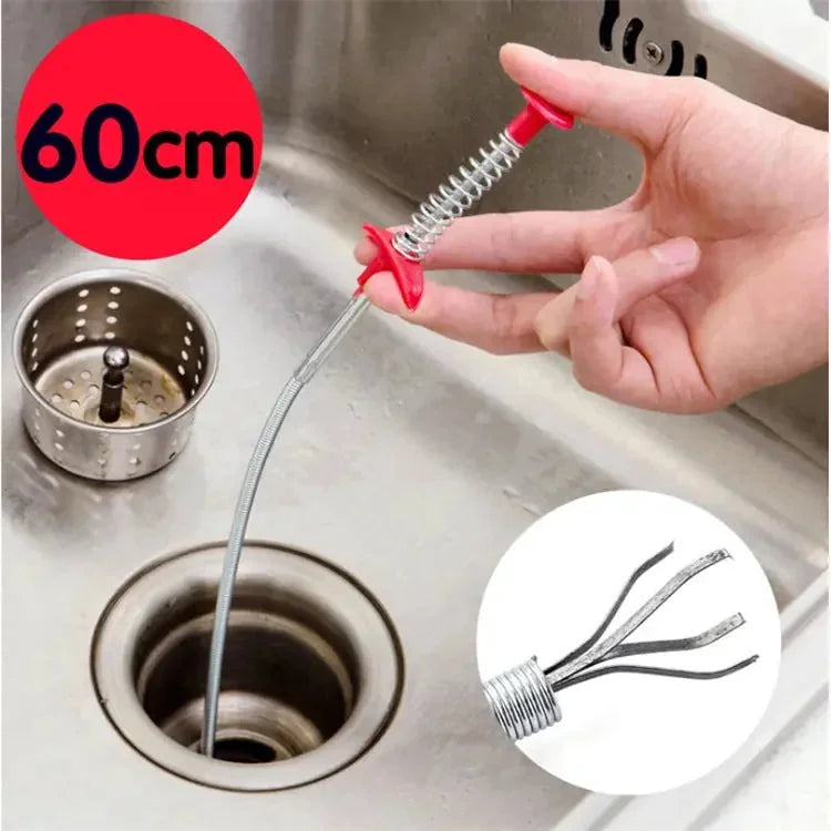 stainless-steel spring pipe | 60cm flexible drain snake | hair clog remover tool | ultrasonic cleaning