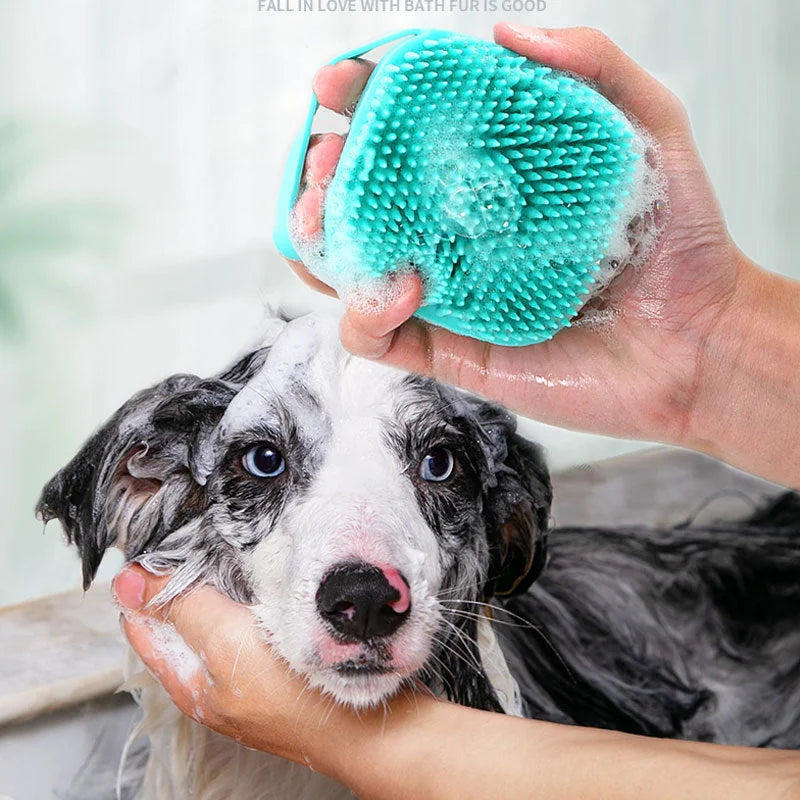pet silicone grooming brush | waterproof pet bath brush | long handle dog brush | energy saving