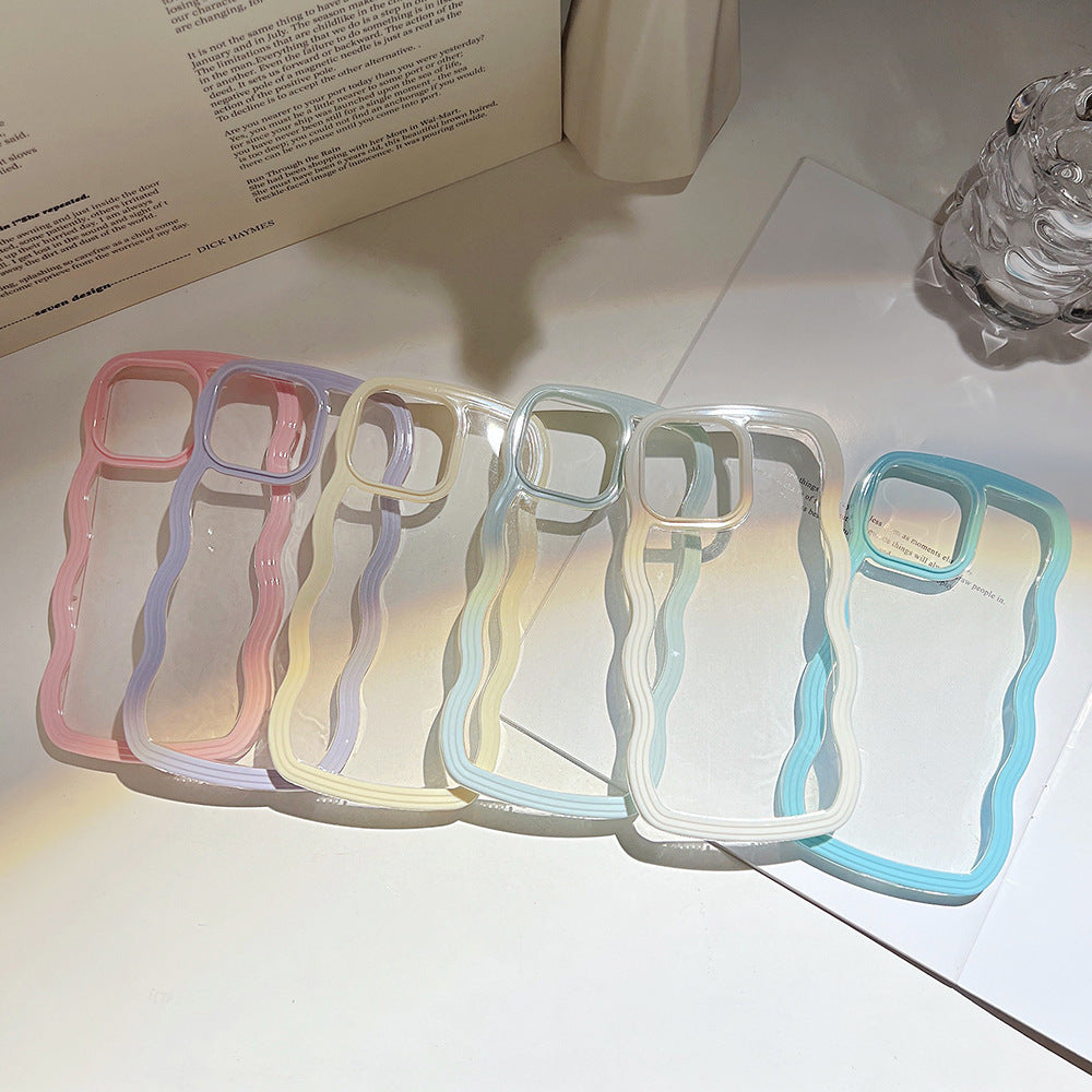 Wave Border Mobile Phone Case Solid Color Simple Candy Color 