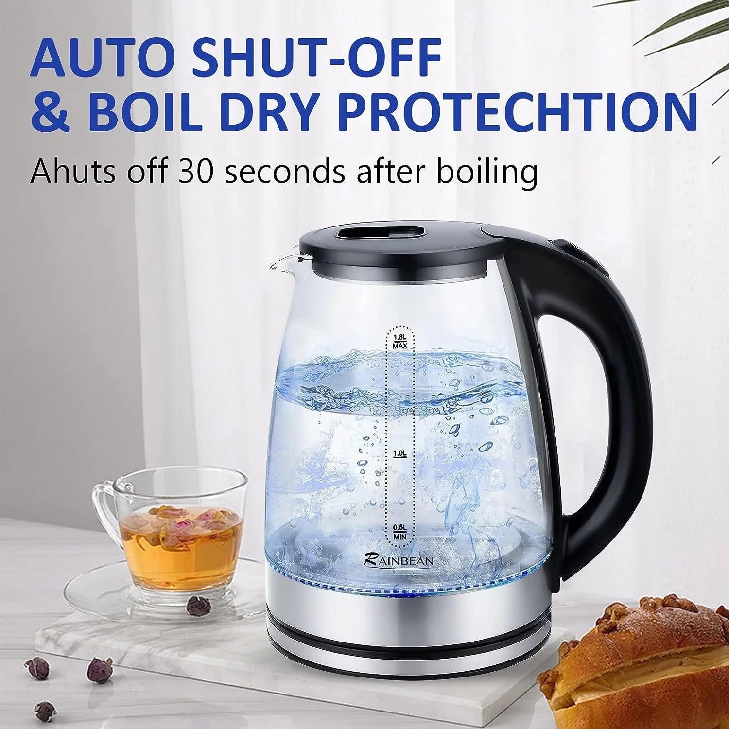 l electric kettle | wide opening water boiler | auto shut-off protection | ultrasonic cleaning
