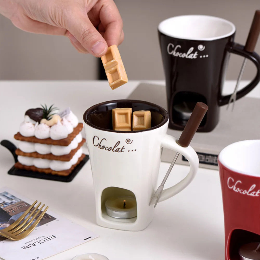 Fondue Mug Set Personal Mini Fondue Pots Chocolate Cheese Ice Cream Fondue Maker Kit Individual Butter Melter Cup Small Warmer Kitchen Gadgets 