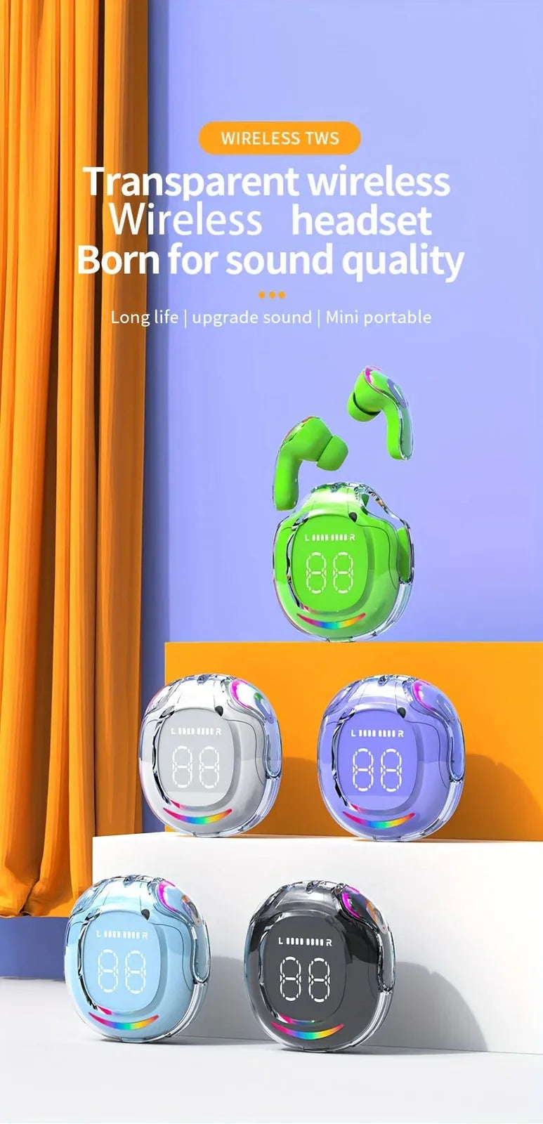 ambient lighting earbuds for sports | touch control wireless headset | bass boost earbuds for gaming | ultrasonic cleaning