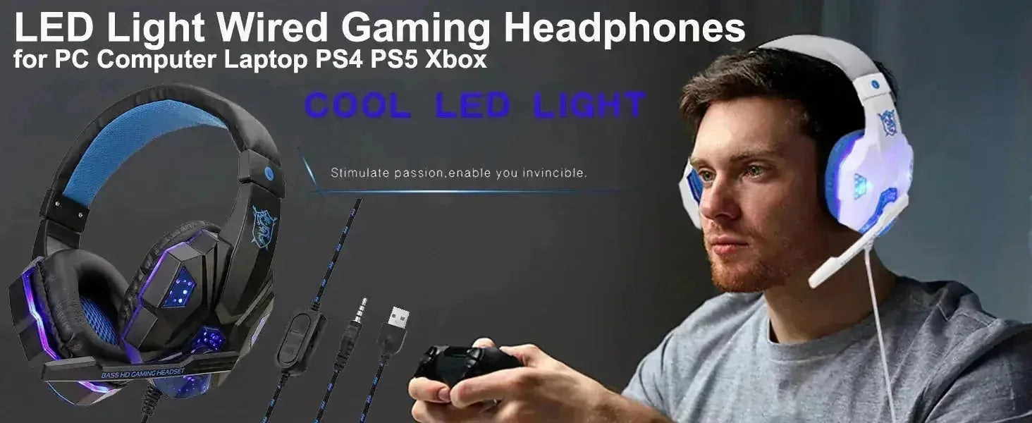 noise cancelling gaming headset | deep bass stereo headphones | led light gaming headset | ultrasonic cleaning