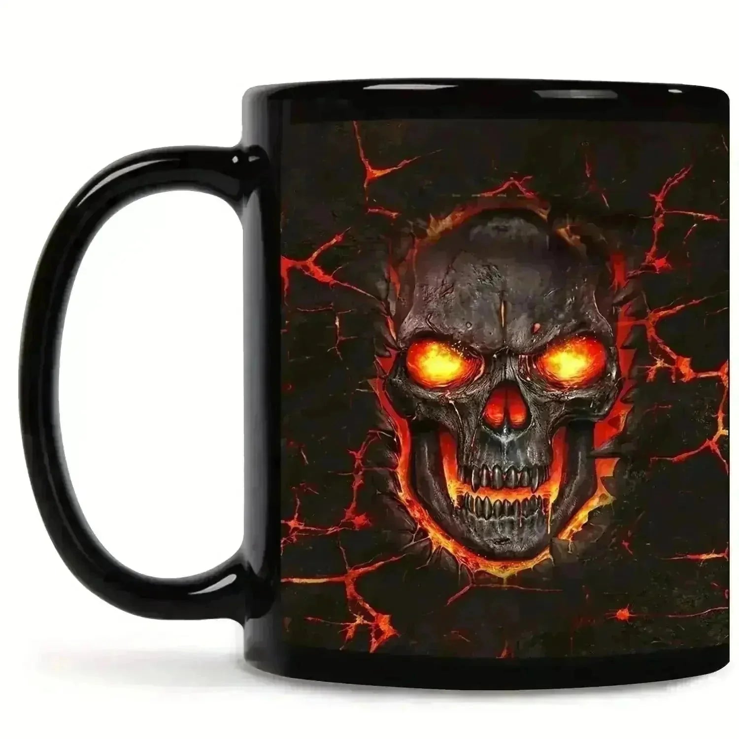 horror skull coffee mug | black ceramic coffee cup | spooky halloween gift idea | ultrasonic cleaning