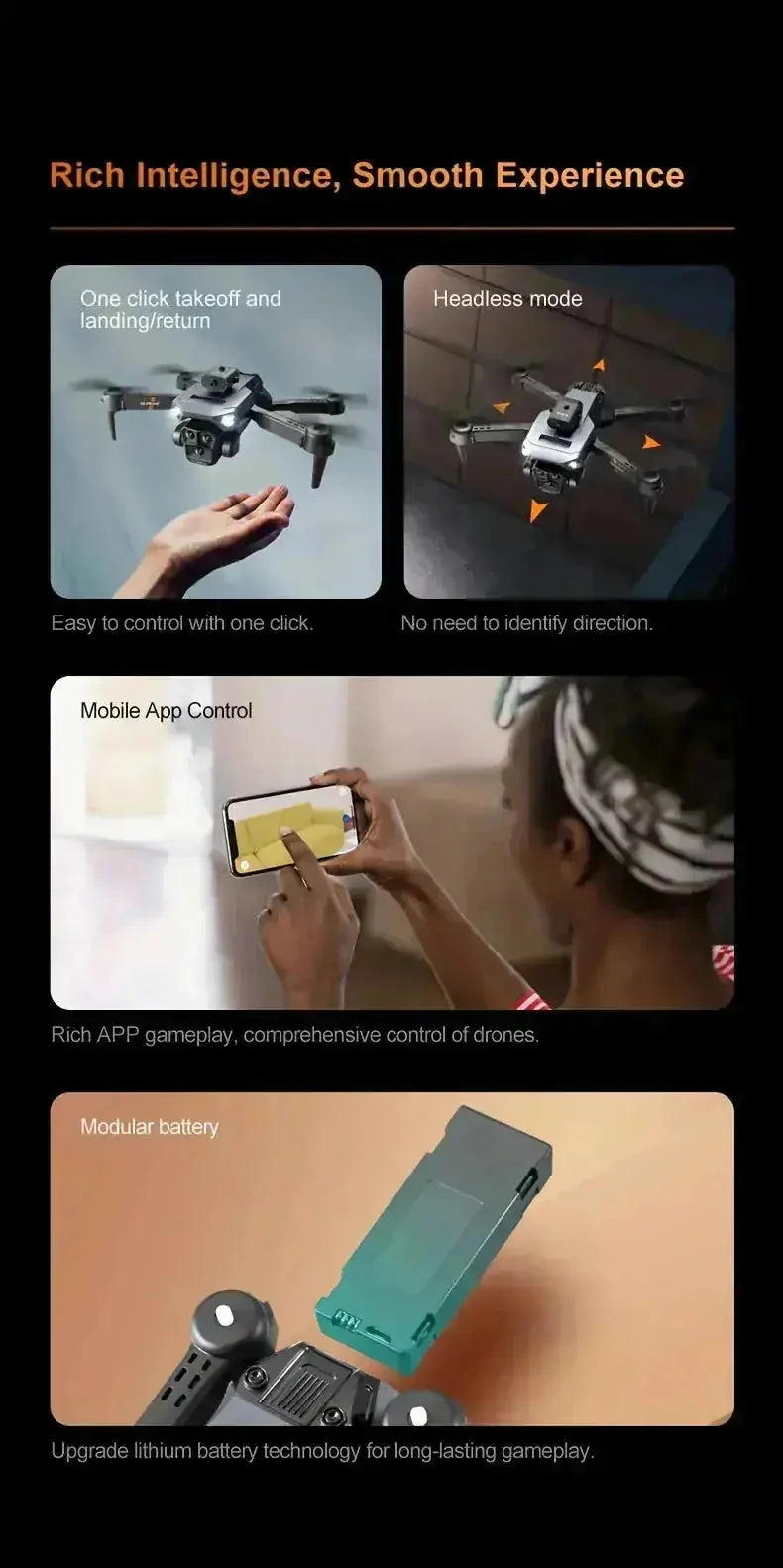 foldable drone with 5 cameras | customizable flight path drone | long flight time quadcopter | energy saving