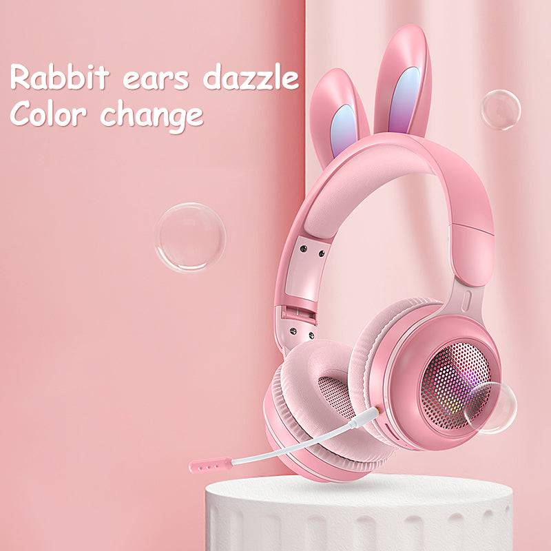 Rabbit Ear Headphones Wireless Luminous Extendable Wheat Headphones 