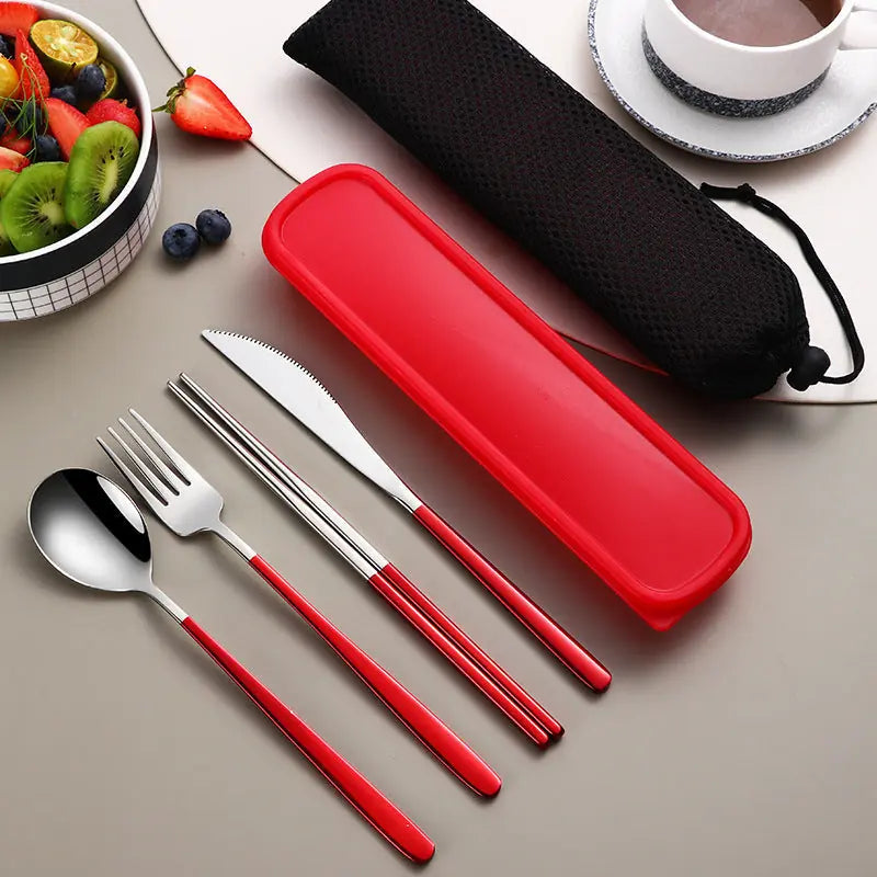 304 Dinnerware Set Flatware Kitchen Accessories Camping Travel Sets Gold Knife Fork Spoon Portable Cutlery Sets With Case 