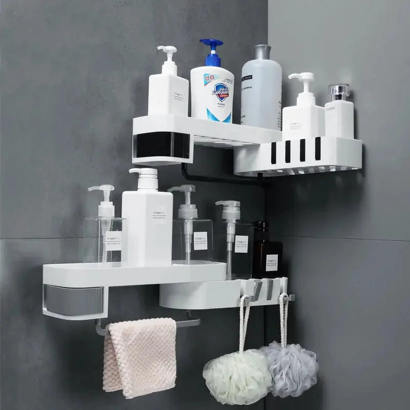 rust-resistant stainless steel | heavy-duty corner shelf | adjustable bathroom organizer | ultrasonic cleaning