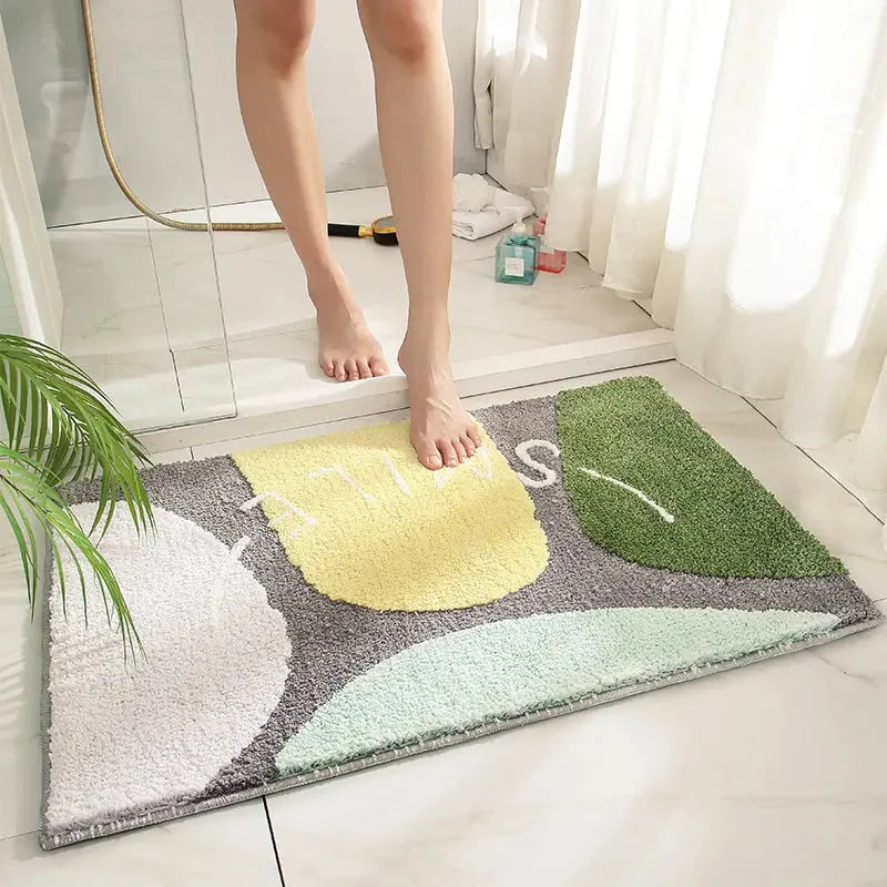 super absorbent microfiber mat | quick-dry bathroom floor mat | non-slip shower rug | energy saving
