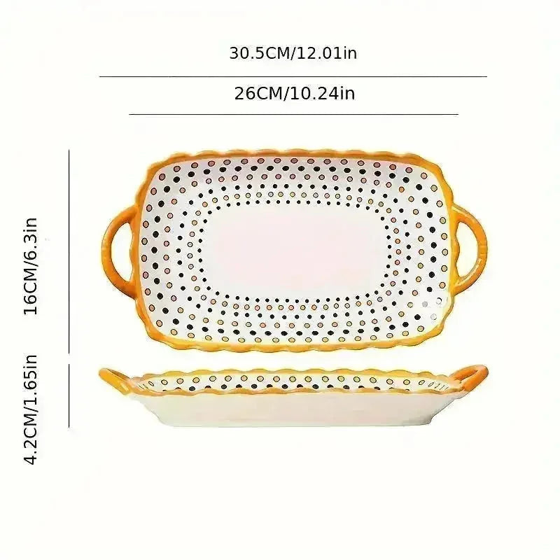 ceramic serving plates with handles | rectangular pasta plates set | dishwasher safe ceramic plates | ultrasonic cleaning