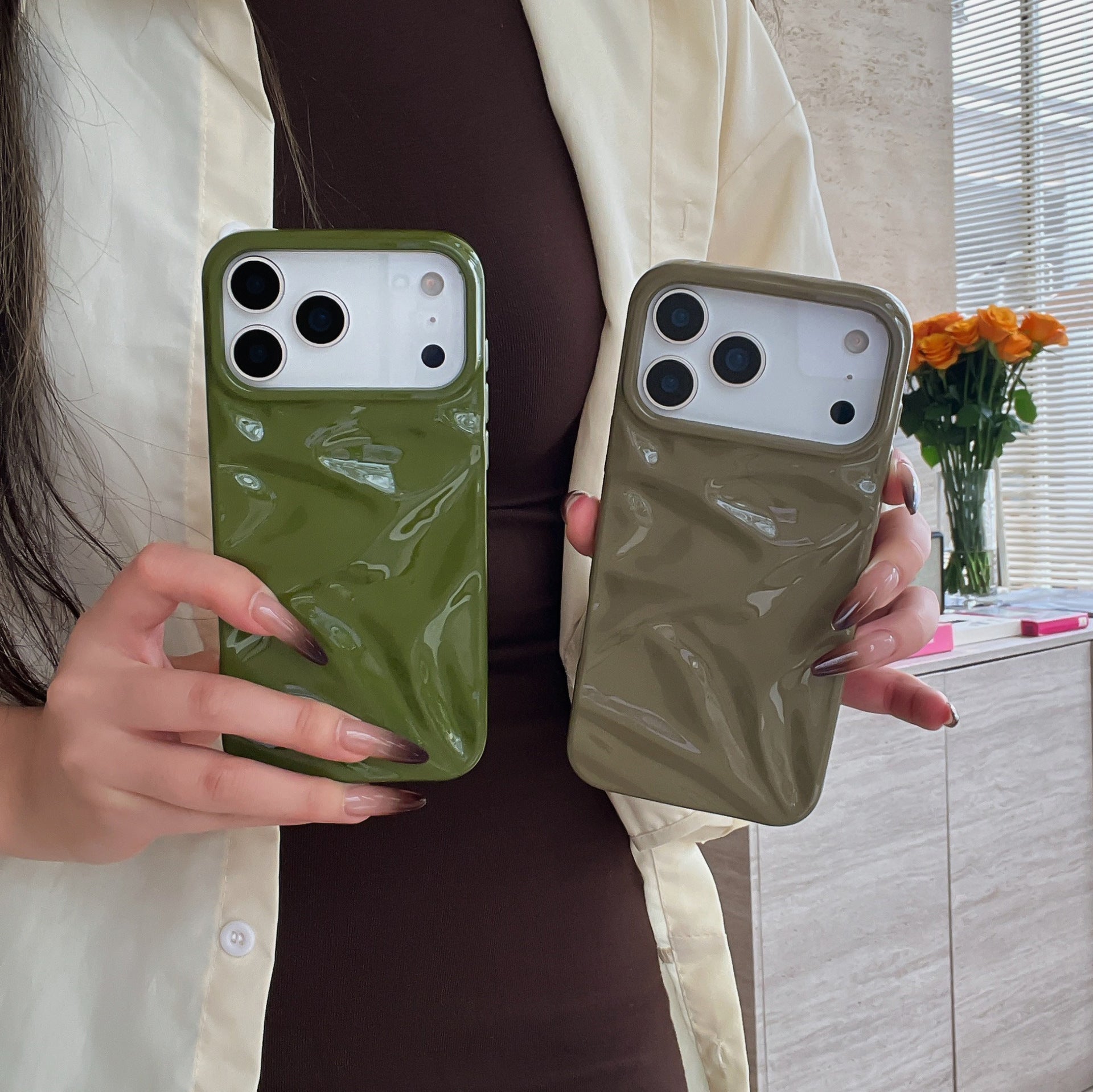 Three-dimensional Pleated Pattern Autumn And Winter Color Phone Case 