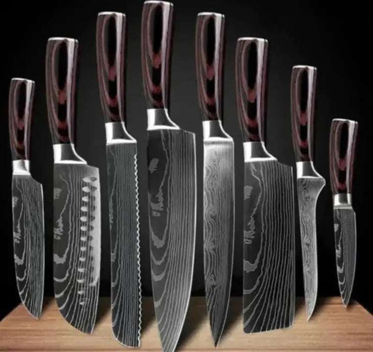 stainless-steel kitchen knife set | professional chef knife set | 8-piece cooking knife block | ultrasonic cleaning