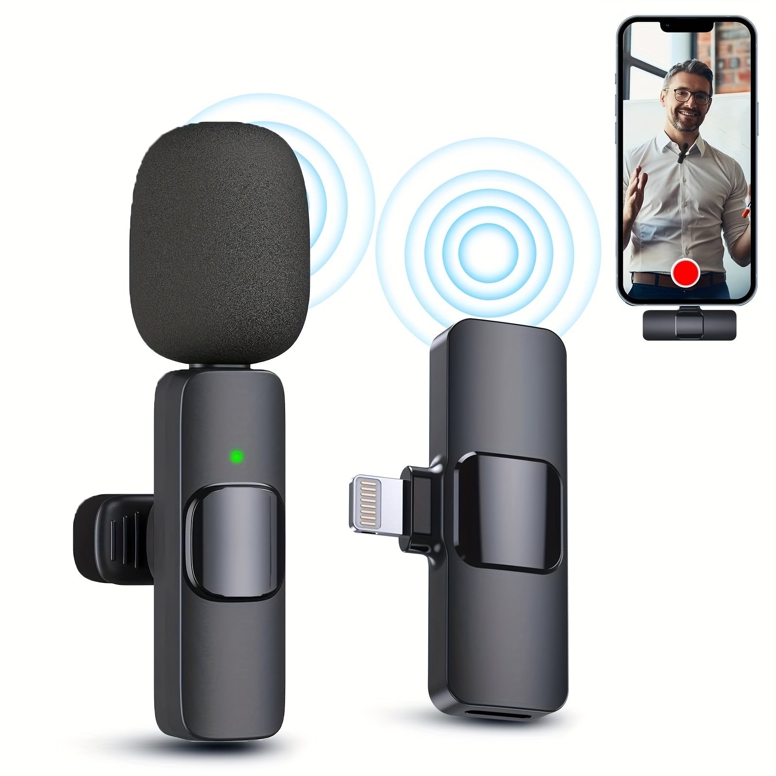 Wireless Lavalier Lapel Microphone For IPhone IPad Professional Wireless Clip Mic - Cordless Omnidirectional Condenser Recording Mic For Interview Video Podcast Vlog YouTube 