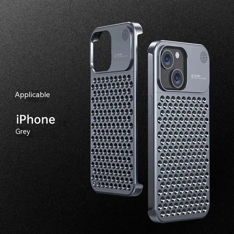 Aluminum Alloy Phone Case For 14 13 Pro Max Plus Hollow Heat Dissipation Anti-fall Full Body Shockproof Phone Cove 