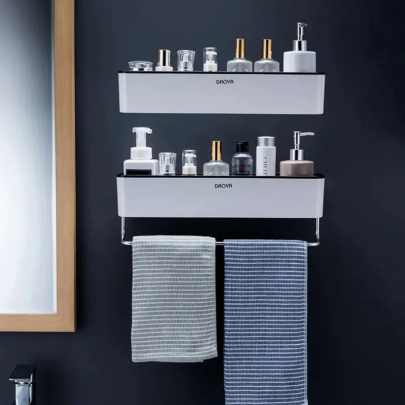 bathroom storage shelves with hooks | toothpaste cup holder wall mounted | shower caddy with suction cups | energy saving