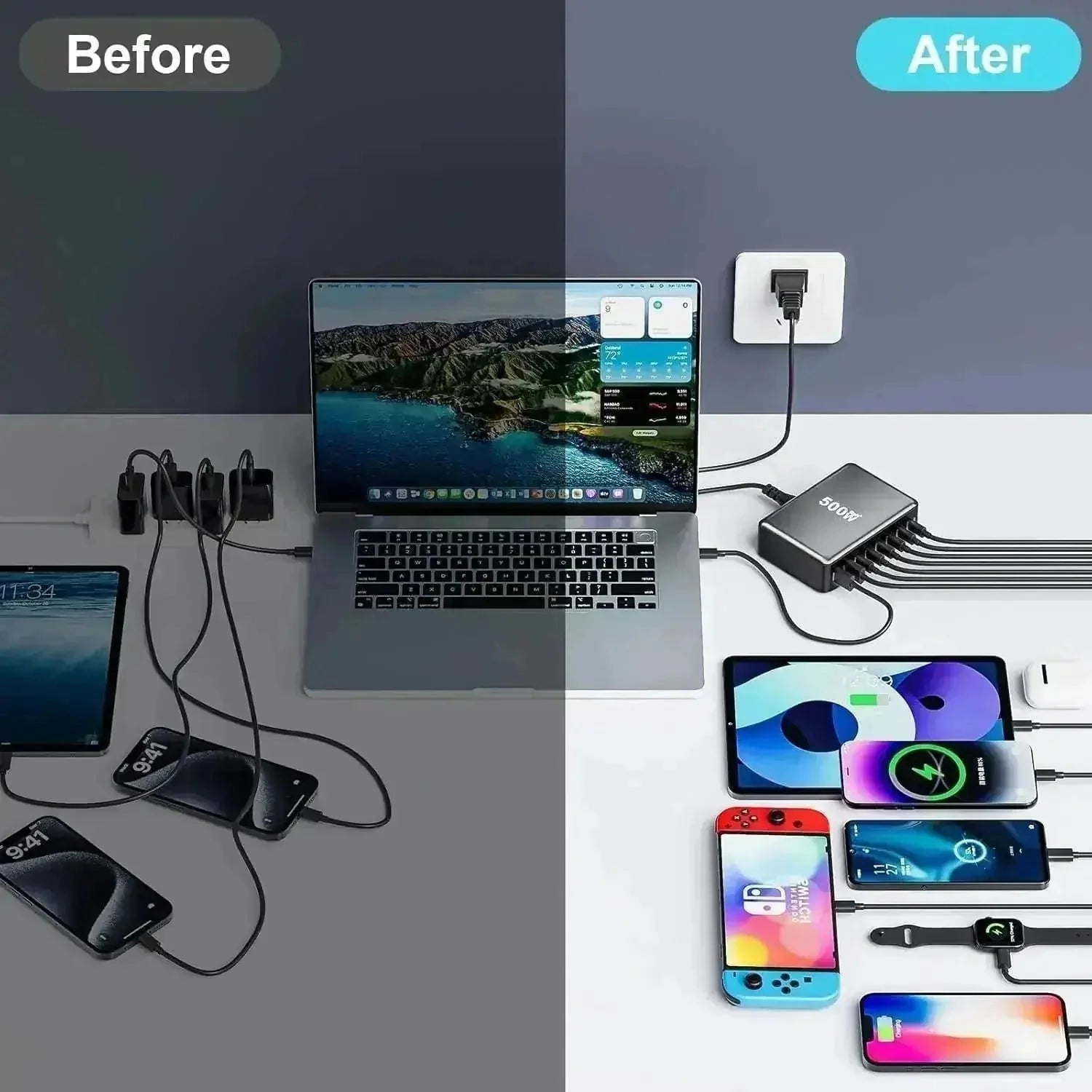 w pd gan charger | 8 port usb charging station | 500w fast charging block | energy saving