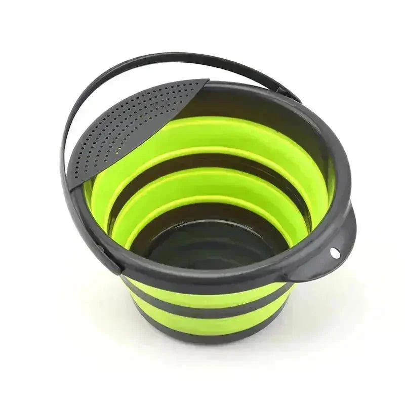 collapsible silicone bucket | leak-proof food grade silicone | multi-purpose camping bucket | ultrasonic cleaning
